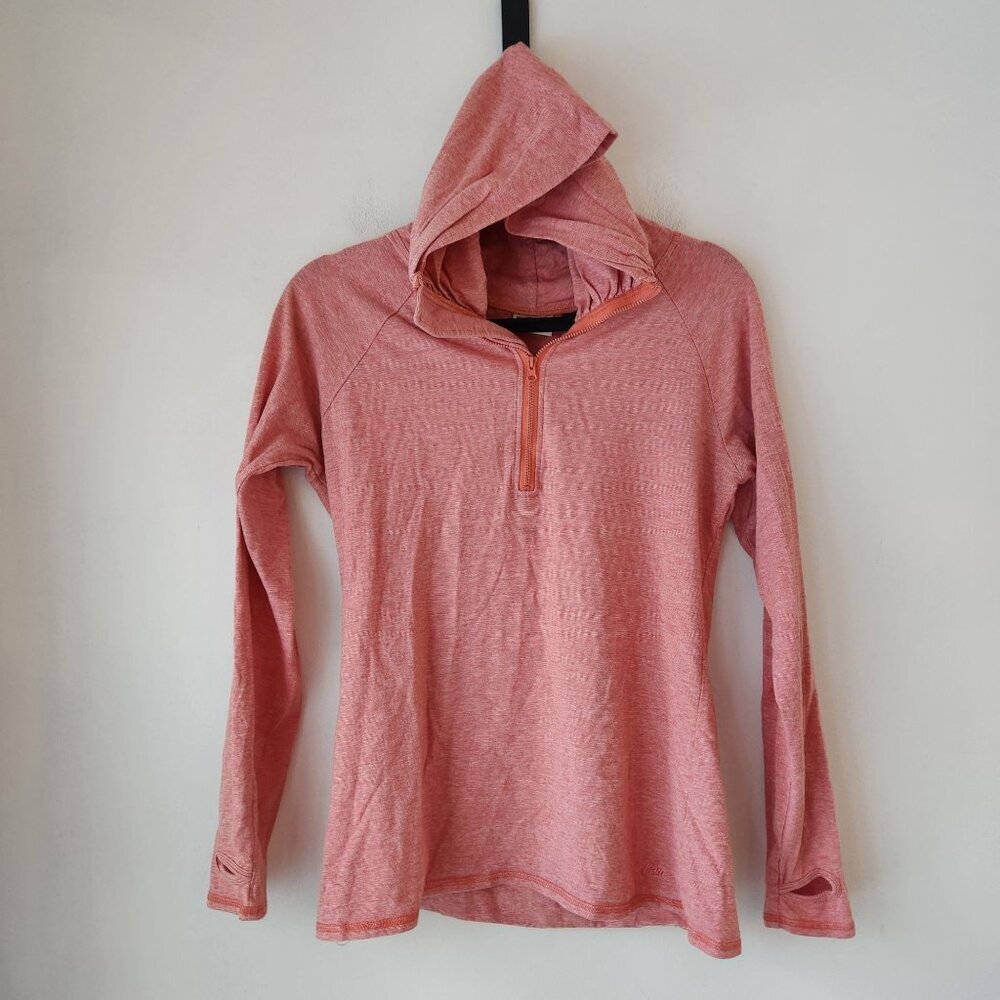 Kavu Coral Orange Hooded Long Sleeve Shirt Quarter Zip Pullover Hiking Women's M